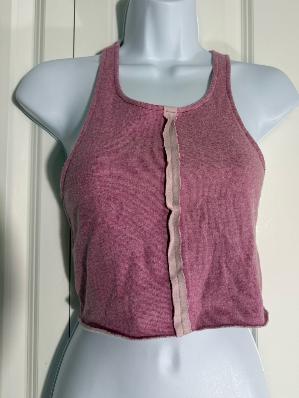 Urban Outfitters Pink Ribbed Crop Tank with Center Trim